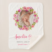 Couverture Sherpa Aquarelle Florale Photo Bébé statistiques de naiss (Devant)