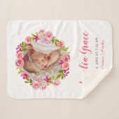 Couverture Sherpa Aquarelle Florale Photo Bébé statistiques de naiss (Devant (Horizontal))