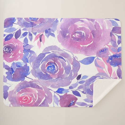 Couverture Sherpa Aquarelle Florale Sherpa Blanche (Devant (Horizontal))