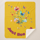 Couverture Sherpa Aquarelle florale simple Monogramme Abeille sur mo (Devant)