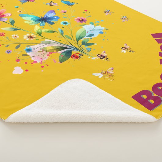 Couverture Sherpa Aquarelle florale simple Monogramme Abeille sur mo (3/4)