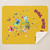 Couverture Sherpa Aquarelle florale simple Monogramme Abeille sur mo (Devant (Horizontal))