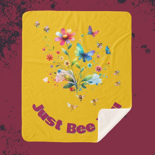 Couverture Sherpa Aquarelle florale simple Monogramme Abeille sur mo