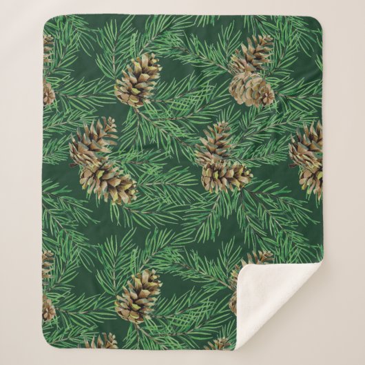 Couverture Sherpa Aquarelle Forêt Pine Aiguilles cônes Arbres Nature (Devant)