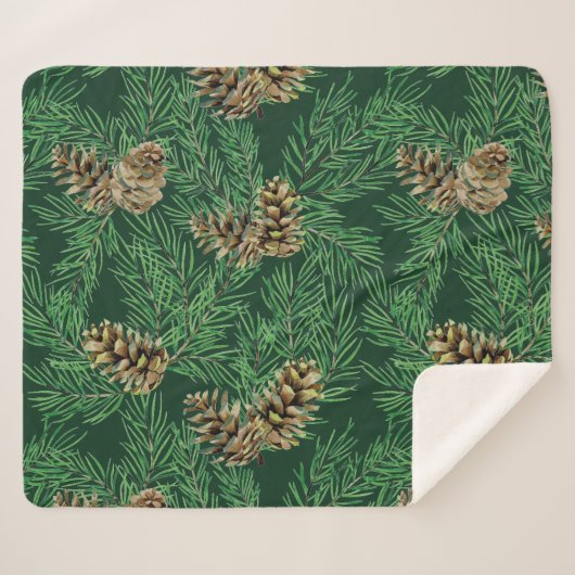 Couverture Sherpa Aquarelle Forêt Pine Aiguilles cônes Arbres Nature (Devant (Horizontal))