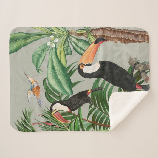 Couverture Sherpa Aquarelle Forêt tropicale et Oiseaux du Toucan (Devant (Horizontal))