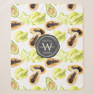 Couverture Sherpa Aquarelle Fruits exotiques comestibles Monogramme