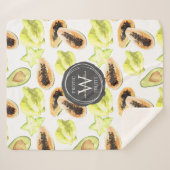 Couverture Sherpa Aquarelle Fruits exotiques comestibles Monogramme  (Devant (Horizontal))
