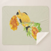 Couverture Sherpa Aquarelle Goldfinch Garden Oiseau Marigold Flower (Devant (Horizontal))