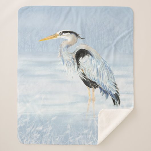 Couverture Sherpa Aquarelle Great Blue Heron Water Bird Faune (Devant)