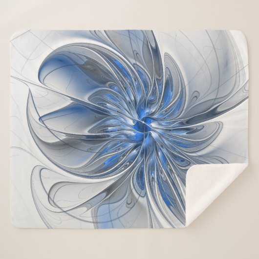 Couverture Sherpa Aquarelle gris bleu Abstrait Fractal Art Flower (Devant (Horizontal))