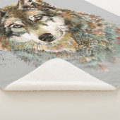 Couverture Sherpa Aquarelle Gris Loup Animal Faune Nature Art (3/4)