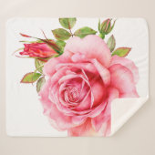 Couverture Sherpa Aquarelle illustration d'une rose rose wi délicate (Devant (Horizontal))