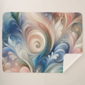 Couverture Sherpa Aquarelle Imaginaire Floral Pastel Bleu & Crème (Devant (Horizontal))