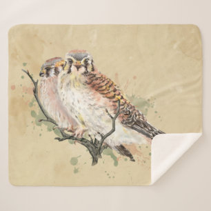 Couverture Sherpa Aquarelle Kestrel Falcon Bruant Hawk Oiseau Art Fl