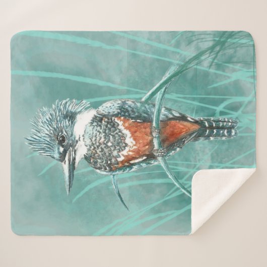 Couverture Sherpa Aquarelle Kingfisher Oiseau Faune Nature (Devant (Horizontal))