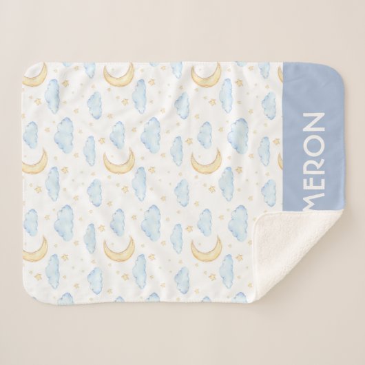 Couverture Sherpa Aquarelle Lune étoiles et nuages Motif (Devant (Horizontal))