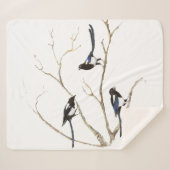 Couverture Sherpa Aquarelle Magpie Jardin Oiseau Faune Art Sherpa (Devant (Horizontal))