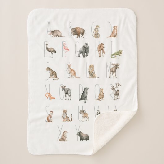 Couverture Sherpa Aquarelle mignonne Alphabet animal (Devant)