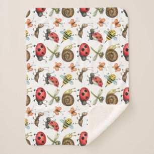 Couverture Sherpa Aquarelle mignonne Cartoon Bugs Insectes Nature Ar