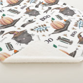 Couverture Sherpa Aquarelle mignonne Halloween Citrouille, Chat, Boo (3/4)
