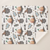 Couverture Sherpa Aquarelle mignonne Halloween Citrouille, Chat, Boo (Devant (Horizontal))