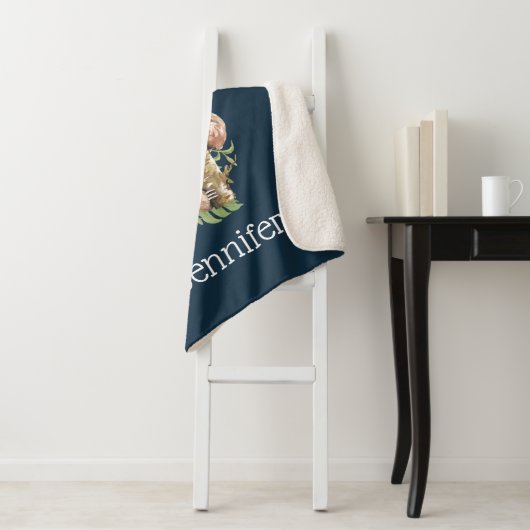 Couverture Sherpa Aquarelle mignonne Sloth & Feuilles tropicaux (En situation)