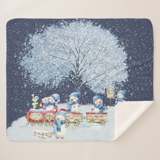 Couverture Sherpa Aquarelle mignonne Snowmen Festif (Devant (Horizontal))