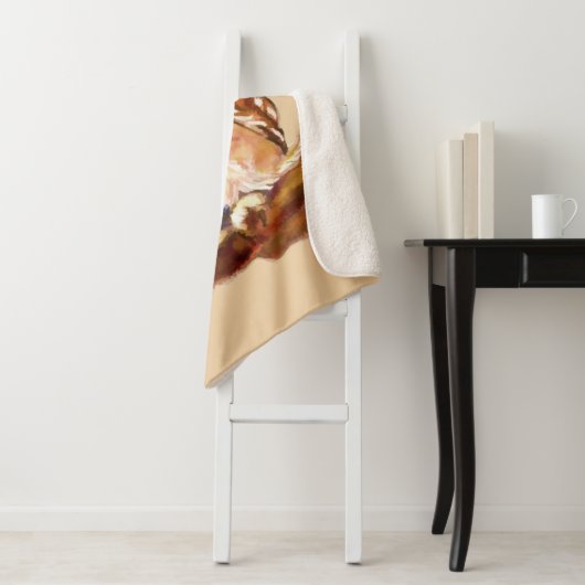 Couverture Sherpa Aquarelle mignonne Vache blanche Chouette Art grap (En situation)