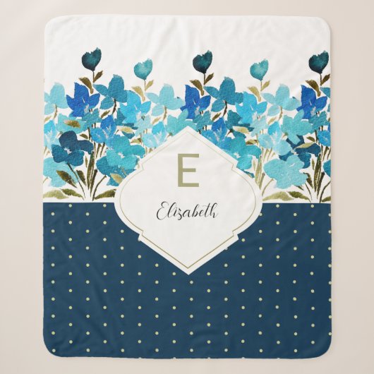 Couverture Sherpa Aquarelle moderne bohème bleu floral peint à la ma (Devant)