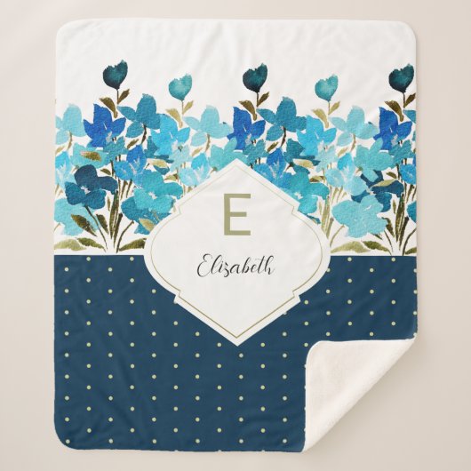 Couverture Sherpa Aquarelle moderne Boho Blue Flural peint à la main (Devant)