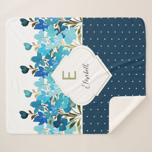 Couverture Sherpa Aquarelle moderne Boho Blue Flural peint à la main (Devant (Horizontal))