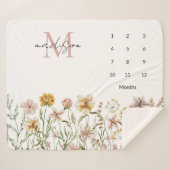 Couverture Sherpa Aquarelle monogramme Fleur sauvage Floral Mileston (Devant (Horizontal))