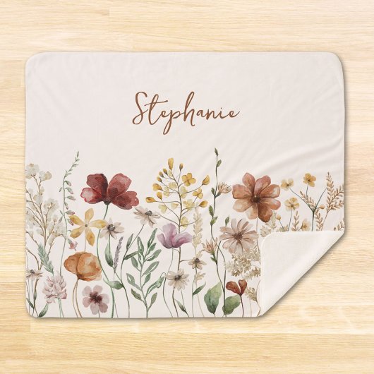 Couverture Sherpa Aquarelle monogramme Fleur sauvage Joli Floral