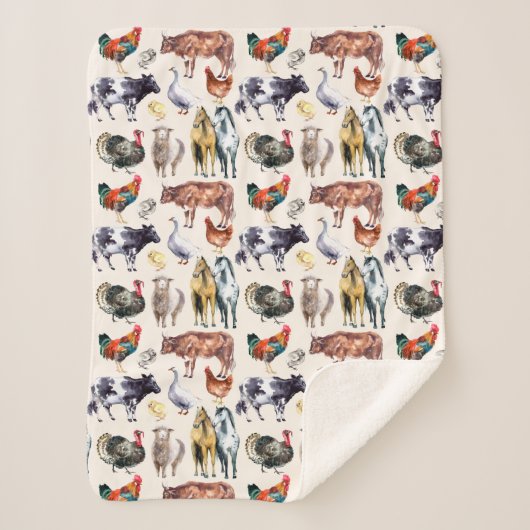 Couverture Sherpa Aquarelle motif des animaux de ferme (Devant)