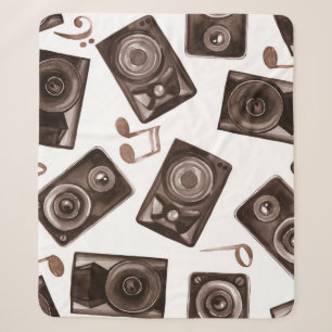 Couverture Sherpa Aquarelle Musique Haut-parleurs Sepia Motif