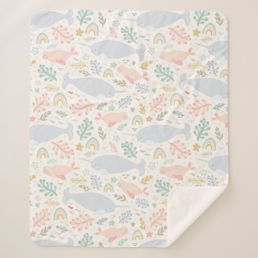 Couverture Sherpa Aquarelle Narwhal et Motif de phoque (Devant)