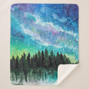 Couverture Sherpa Aquarelle nuit paysage Voie Lactée