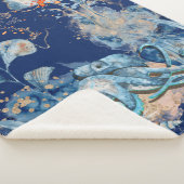 Couverture Sherpa Aquarelle octopus vie marine or orange (3/4)