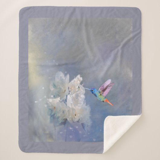 Couverture Sherpa Aquarelle Oiseau de jardin blanc colibri (Devant)
