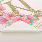 Couverture Sherpa Aquarelle or et Floral Monogramme lettre W (3/4)
