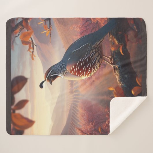 Couverture Sherpa Aquarelle originale California Quail Bird (Devant (Horizontal))