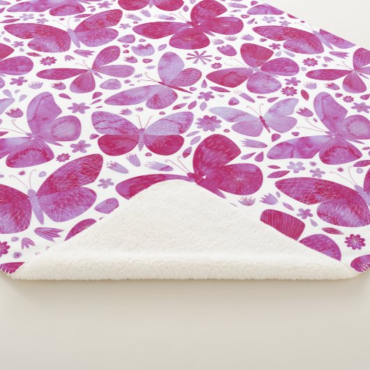Couverture Sherpa Aquarelle papillon rose (3/4)