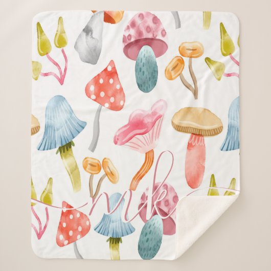 Couverture Sherpa Aquarelle Pastel Champignons (Devant)