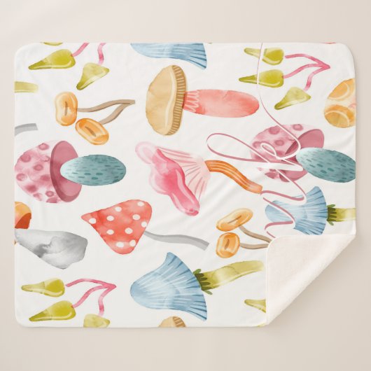Couverture Sherpa Aquarelle Pastel Champignons (Devant (Horizontal))