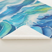 Couverture Sherpa Aquarelle peinture des vagues bleues (3/4)