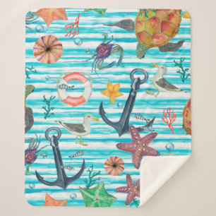 Couverture Sherpa Aquarelle peinture sans couture motif avec tortues