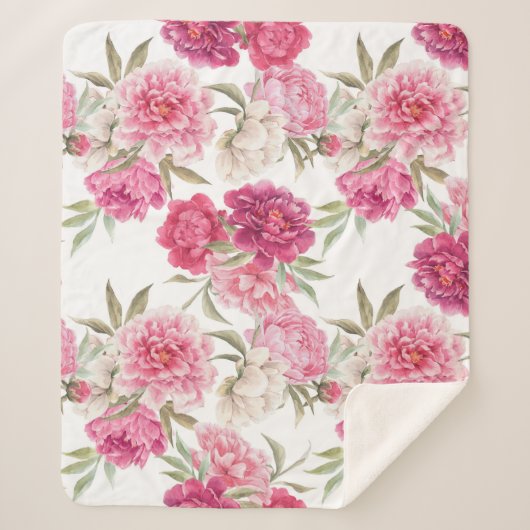 Couverture Sherpa Aquarelle Peoné rose : Élégance florale (Devant)