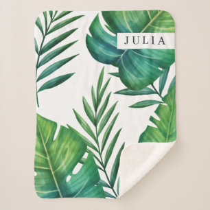 Couverture Sherpa Aquarelle personnalisée Feuilles tropicaux
