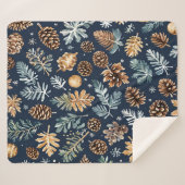 Couverture Sherpa Aquarelle Pine Cônes Motif d'hiver (Devant (Horizontal))